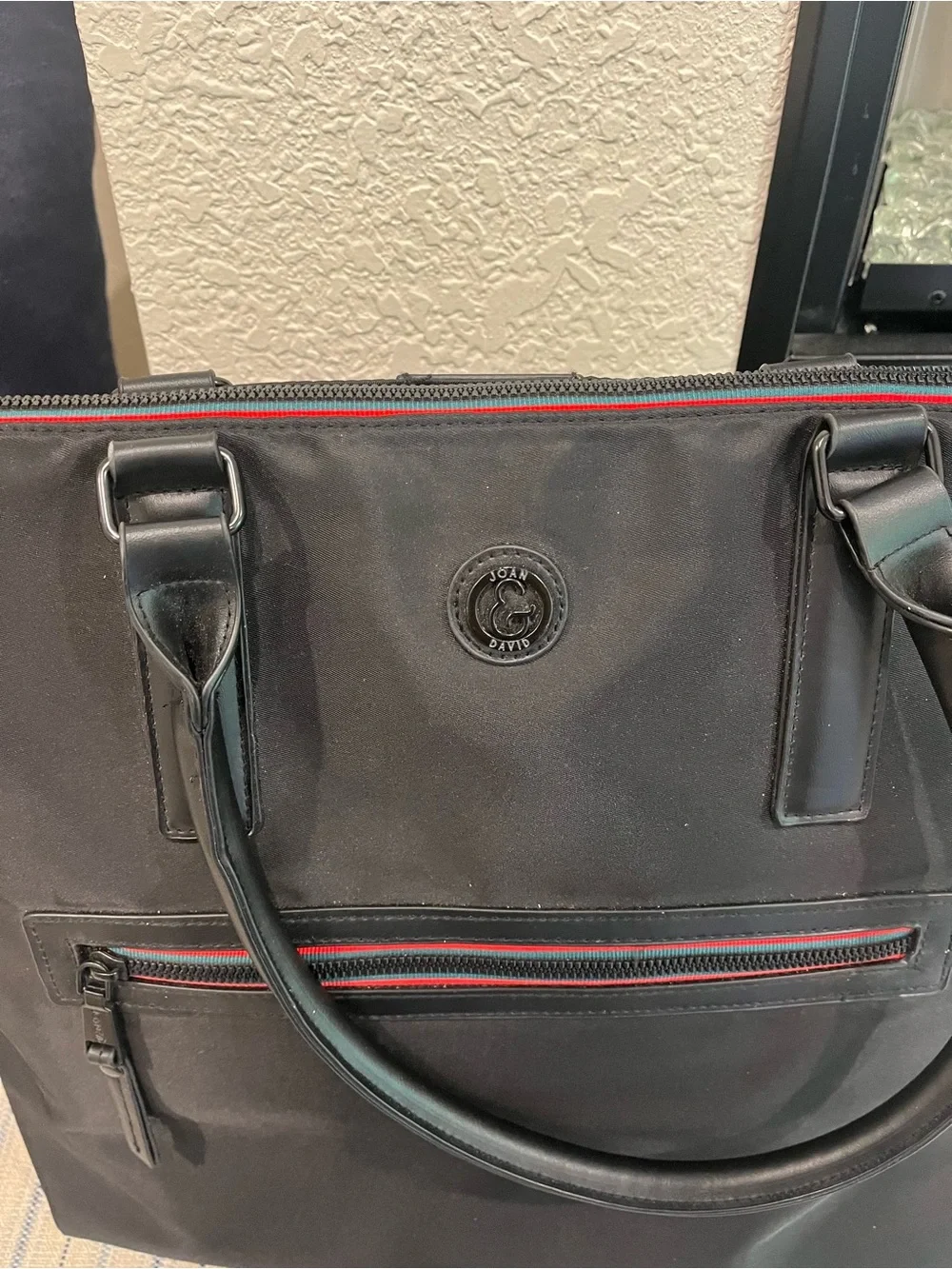 Joan & David Black Tote Bag with Red Zipper Accent NWOT